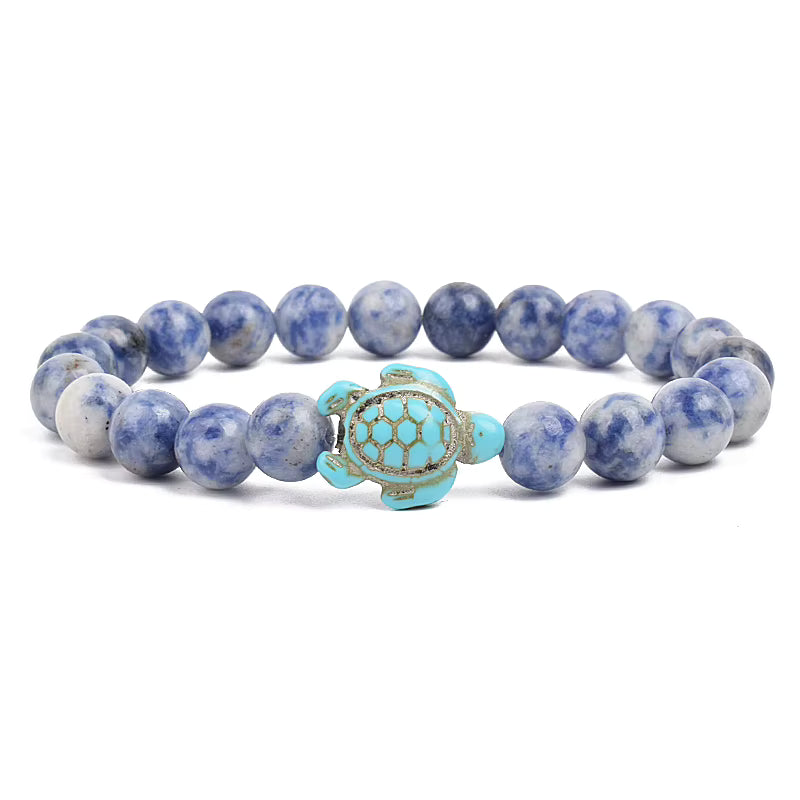 Turquoise Beaded Bracelet Sea Turtle 8mm Elastic Stretch