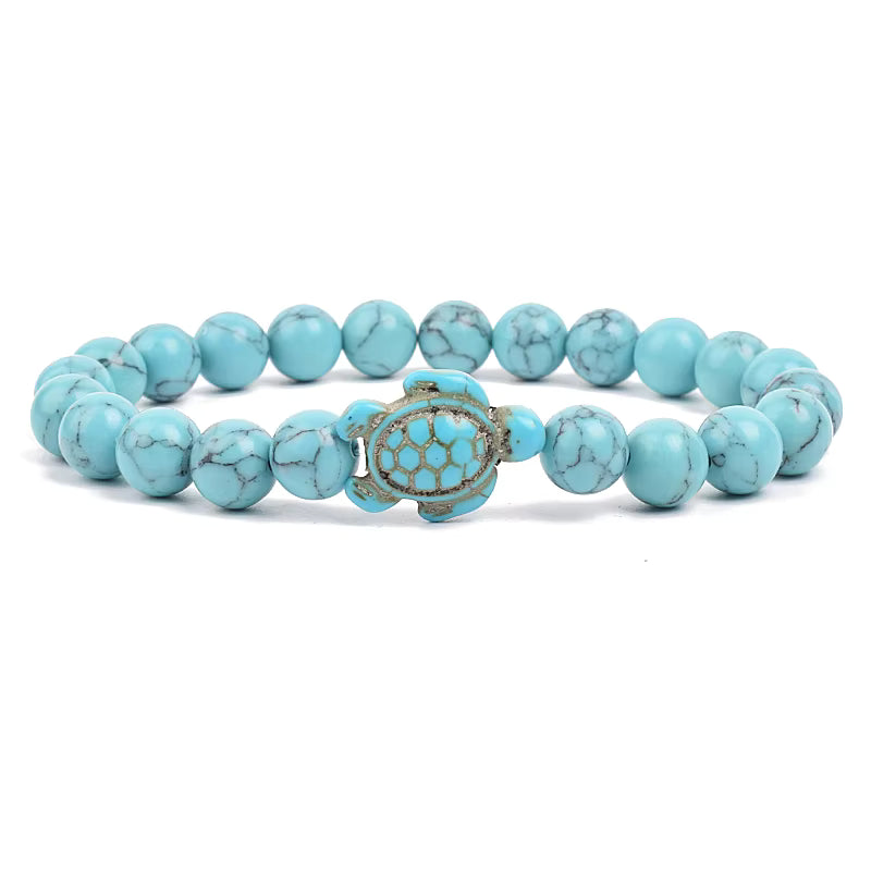 Turquoise Beaded Bracelet Sea Turtle 8mm Elastic Stretch