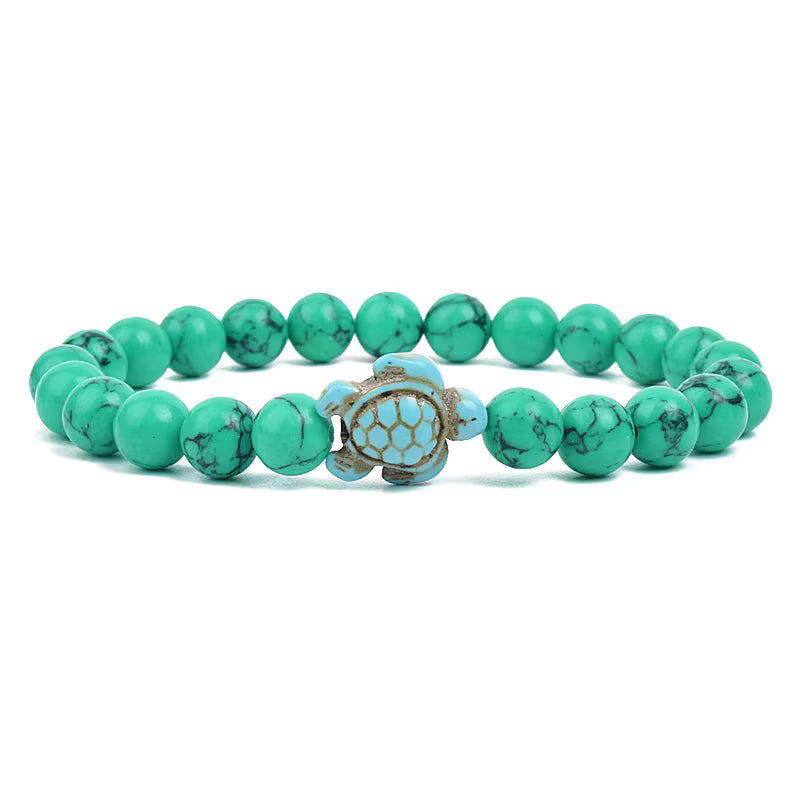 Turquoise Beaded Bracelet Sea Turtle 8mm Elastic Stretch