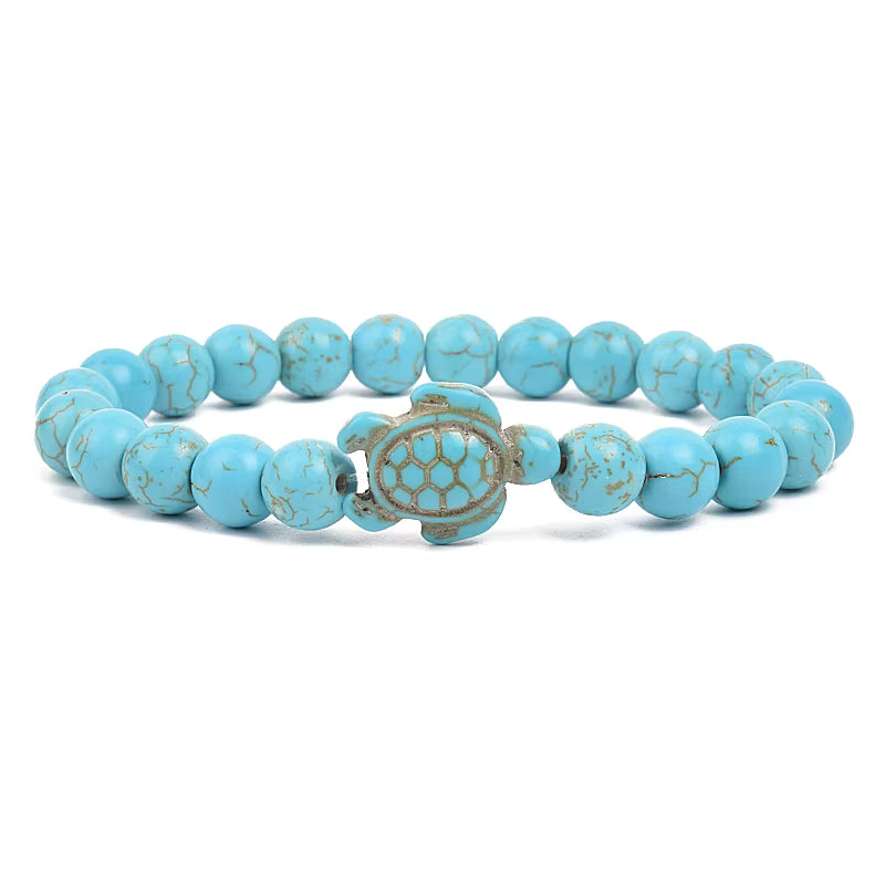 Turquoise Beaded Bracelet Sea Turtle 8mm Elastic Stretch