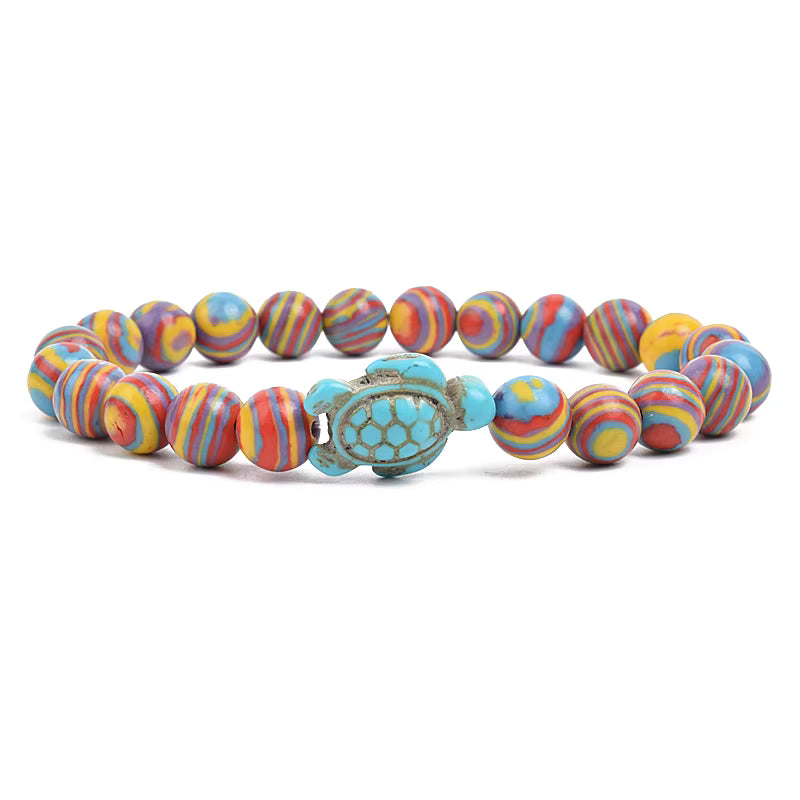 Turquoise Beaded Bracelet Sea Turtle 8mm Elastic Stretch