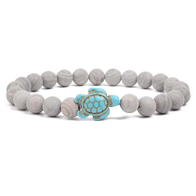 Turquoise Beaded Bracelet Sea Turtle 8mm Elastic Stretch