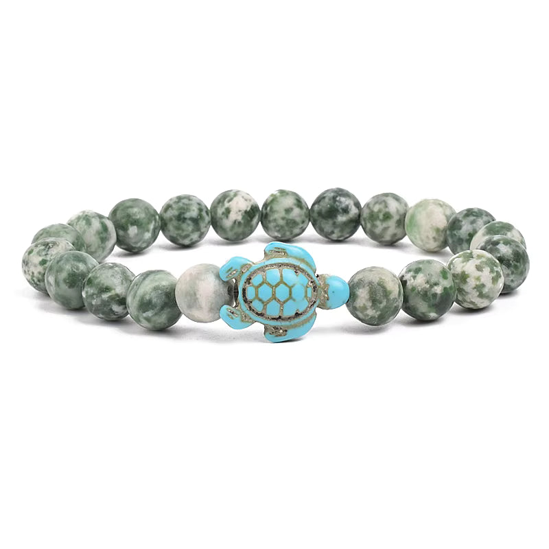 Turquoise Beaded Bracelet Sea Turtle 8mm Elastic Stretch