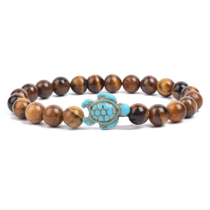 Turquoise Beaded Bracelet Sea Turtle 8mm Elastic Stretch