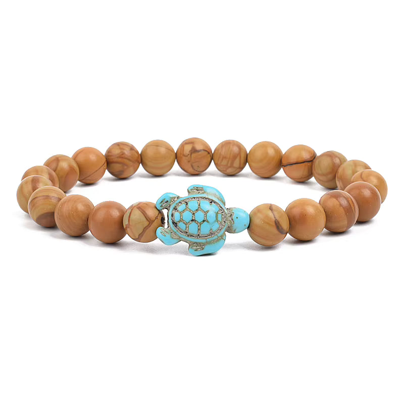 Turquoise Beaded Bracelet Sea Turtle 8mm Elastic Stretch