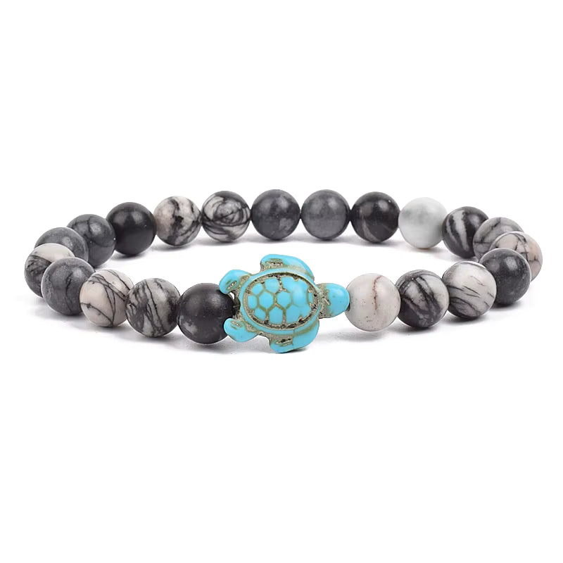 Turquoise Beaded Bracelet Sea Turtle 8mm Elastic Stretch