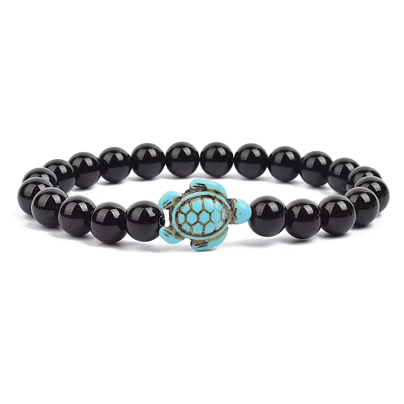 Turquoise Beaded Bracelet Sea Turtle 8mm Elastic Stretch