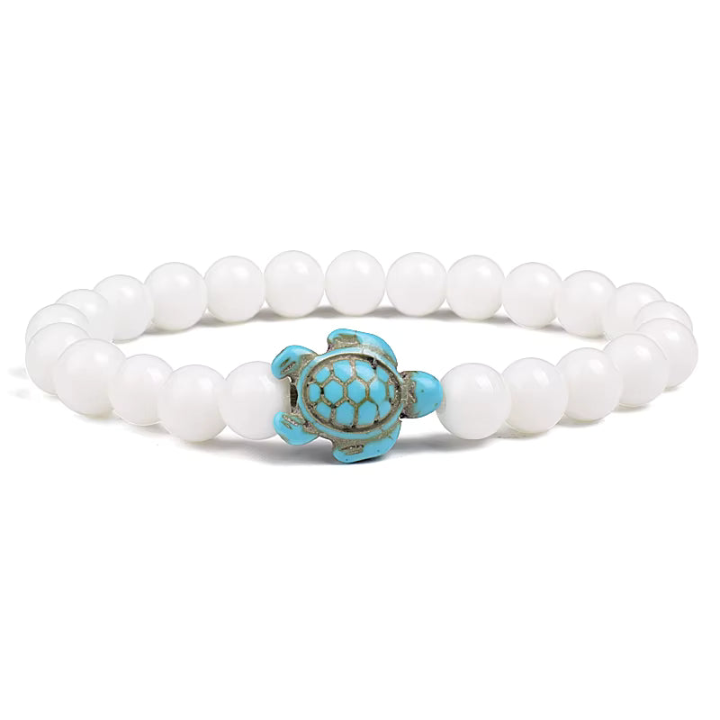 Turquoise Beaded Bracelet Sea Turtle 8mm Elastic Stretch