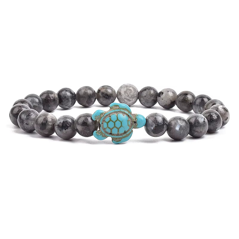 Turquoise Beaded Bracelet Sea Turtle 8mm Elastic Stretch