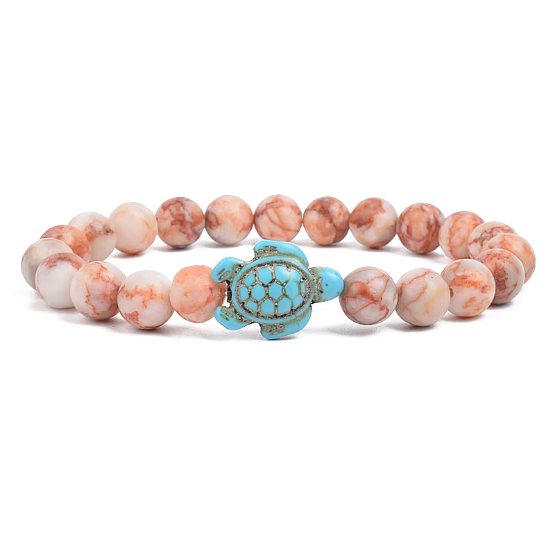 Turquoise Beaded Bracelet Sea Turtle 8mm Elastic Stretch