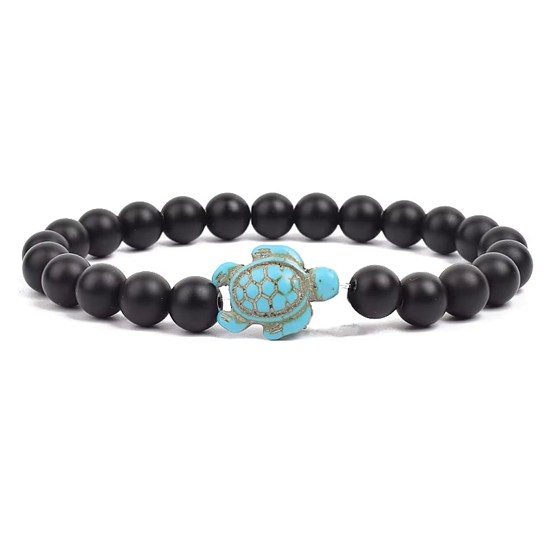 Turquoise Beaded Bracelet Sea Turtle 8mm Elastic Stretch