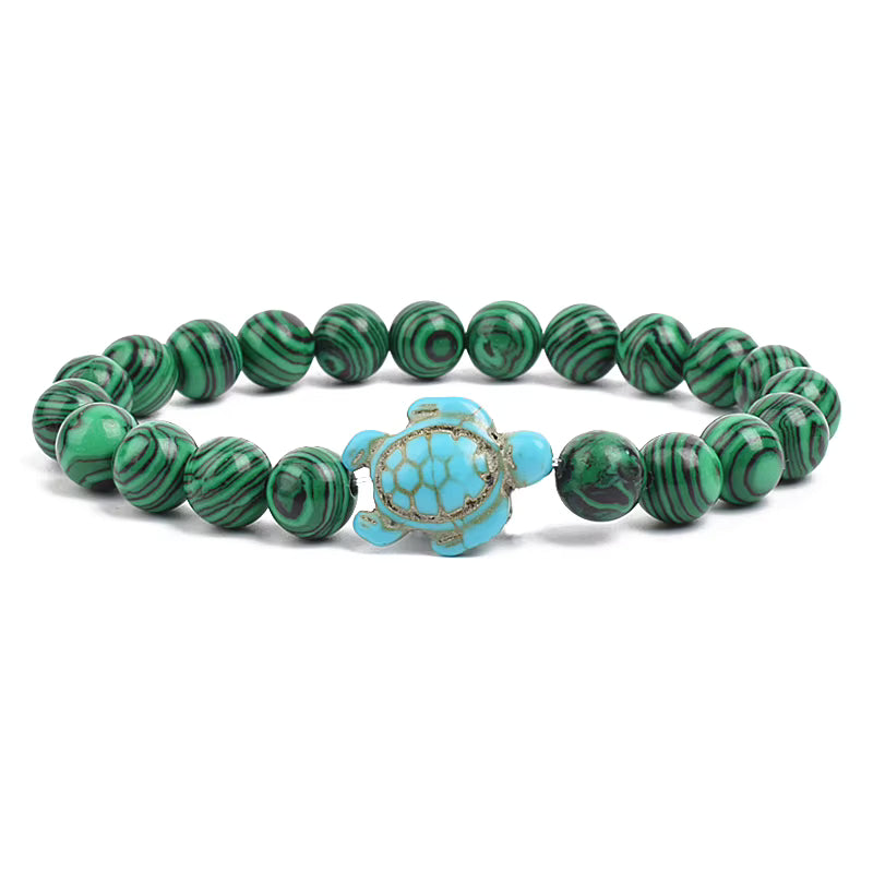 Turquoise Beaded Bracelet Sea Turtle 8mm Elastic Stretch