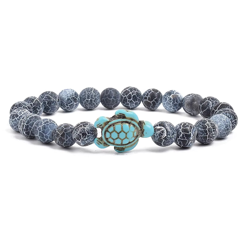 Turquoise Beaded Bracelet Sea Turtle 8mm Elastic Stretch