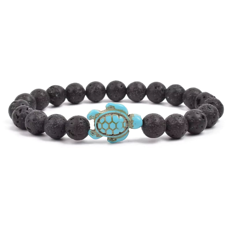 Turquoise Beaded Bracelet Sea Turtle 8mm Elastic Stretch