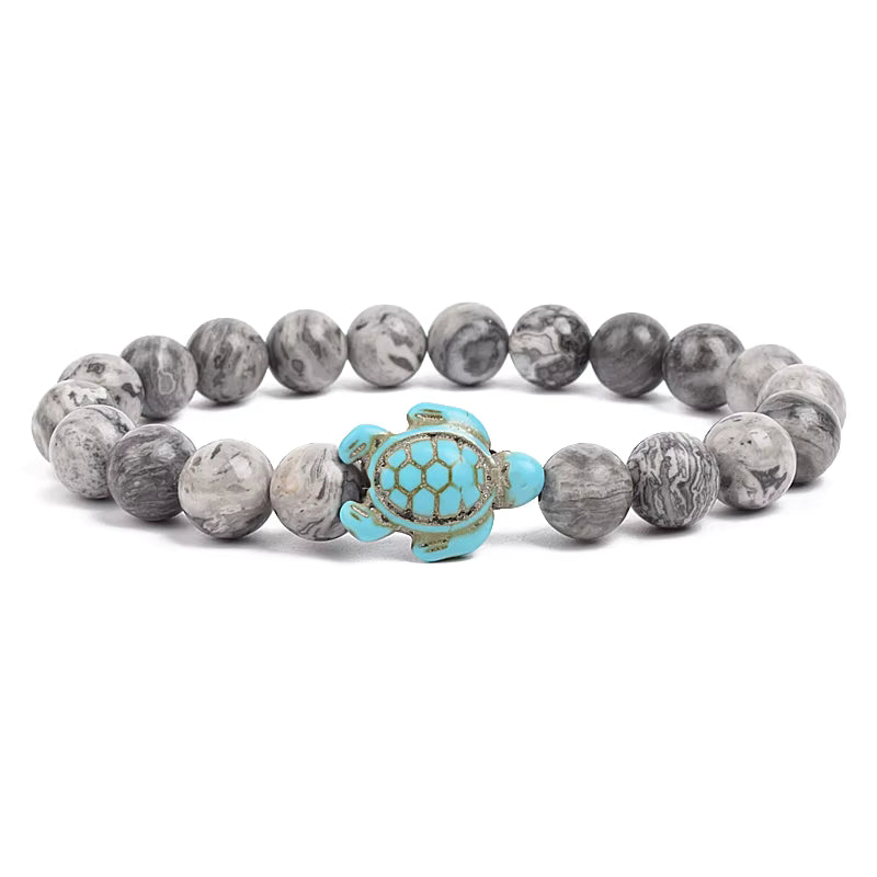Turquoise Beaded Bracelet Sea Turtle 8mm Elastic Stretch