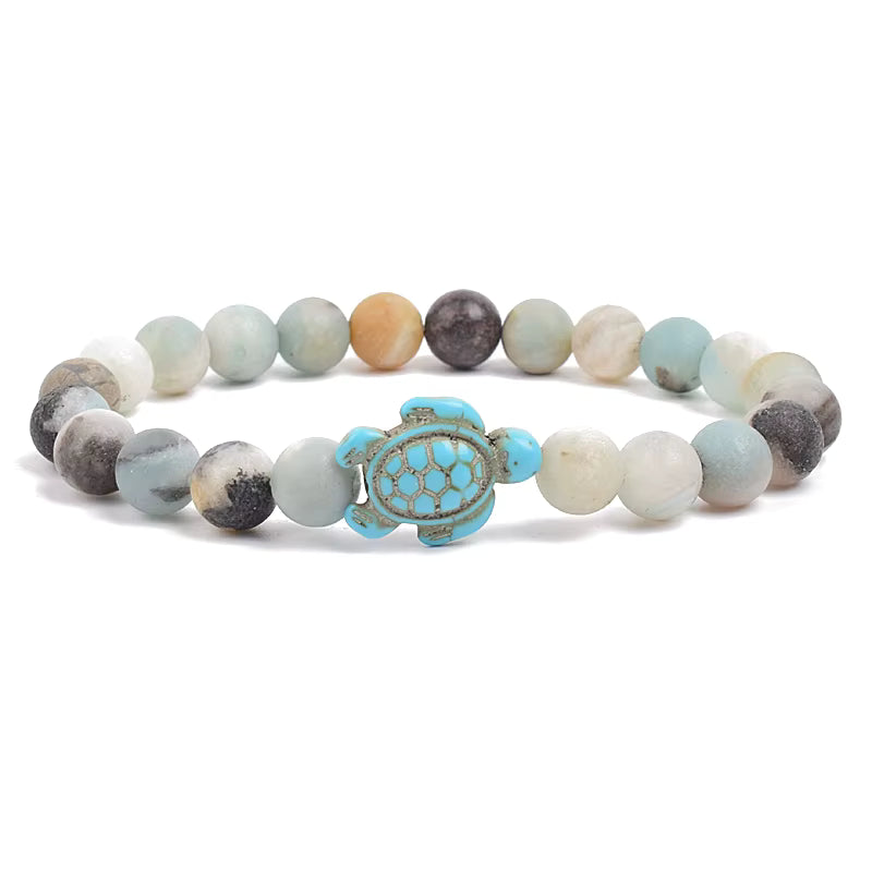Turquoise Beaded Bracelet Sea Turtle 8mm Elastic Stretch