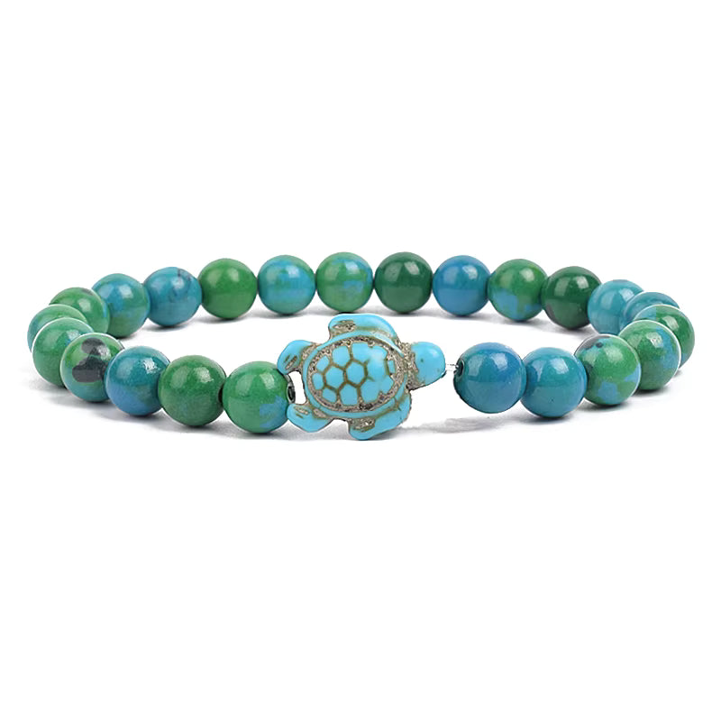 Turquoise Beaded Bracelet Sea Turtle 8mm Elastic Stretch
