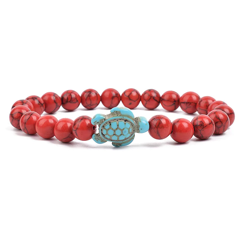 Turquoise Beaded Bracelet Sea Turtle 8mm Elastic Stretch