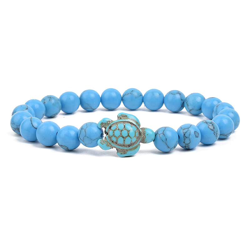 Turquoise Beaded Bracelet Sea Turtle 8mm Elastic Stretch