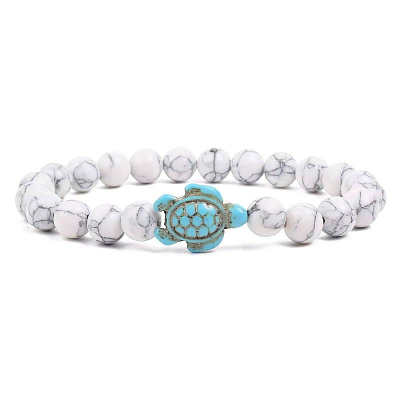 Turquoise Beaded Bracelet Sea Turtle 8mm Elastic Stretch