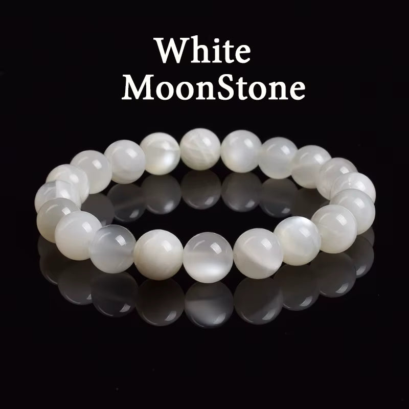 White Moonstone Beaded Bracelet Natural 8mm Elastic Unisex