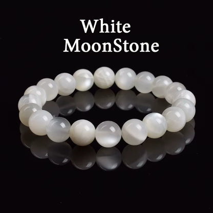White Moonstone Beaded Bracelet Natural 8mm Elastic Unisex