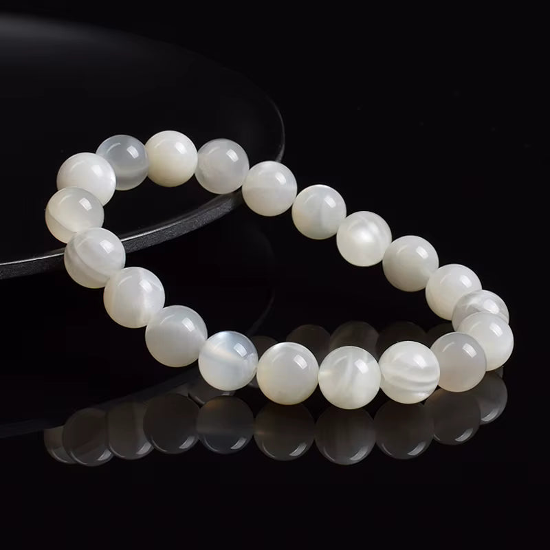 White Moonstone Beaded Bracelet Natural 8mm Elastic Unisex