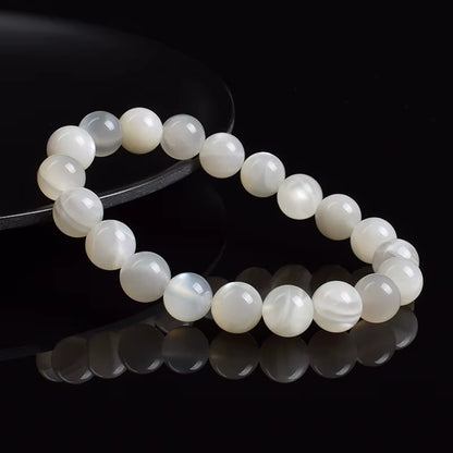 White Moonstone Beaded Bracelet Natural 8mm Elastic Unisex