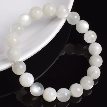 White Moonstone Beaded Bracelet Natural 8mm Elastic Unisex