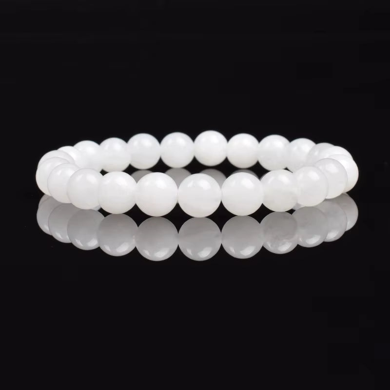 White Moonstone Beaded Bracelet Natural 8mm Elastic Unisex