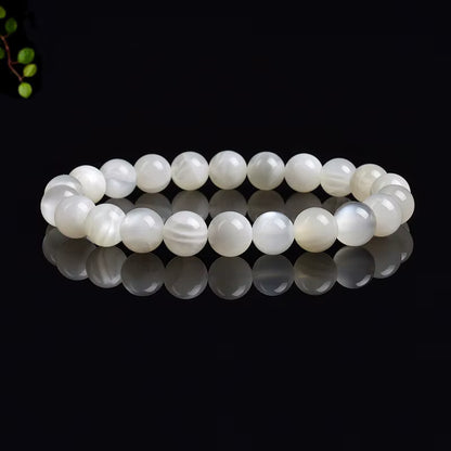 White Moonstone Beaded Bracelet Natural 8mm Elastic Unisex