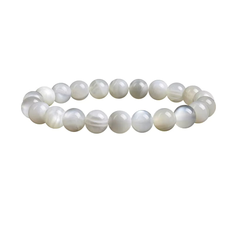 White Moonstone Beaded Bracelet Natural 8mm Elastic Unisex