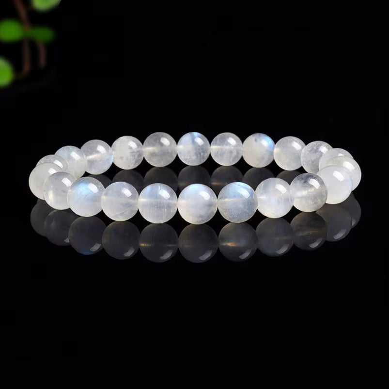 White Moonstone Beaded Bracelet Natural 8mm Elastic Unisex