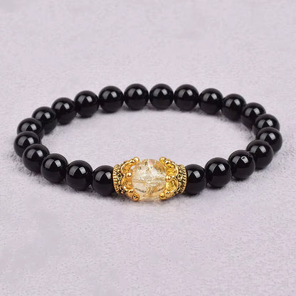 White Stone Beaded Bracelet 8mm with Crown Charm Unisex Elastic