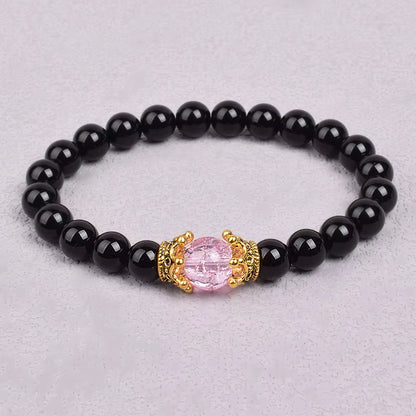 White Stone Beaded Bracelet 8mm with Crown Charm Unisex Elastic