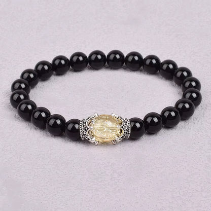 White Stone Beaded Bracelet 8mm with Crown Charm Unisex Elastic