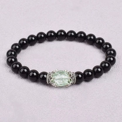 White Stone Beaded Bracelet 8mm with Crown Charm Unisex Elastic