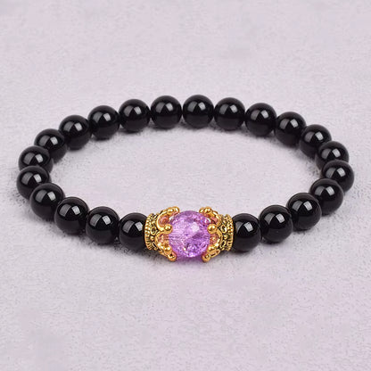 White Stone Beaded Bracelet 8mm with Crown Charm Unisex Elastic