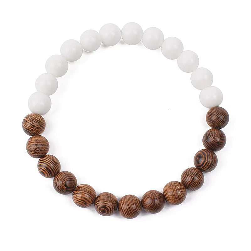 Wooden Bead Bracelet Men's Natural Turquoise Owl Accent Adjustable