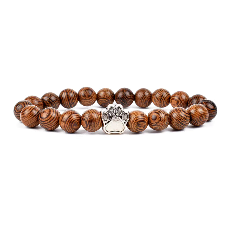 Wooden Bead Bracelet Men's Natural Turquoise Owl Accent Adjustable