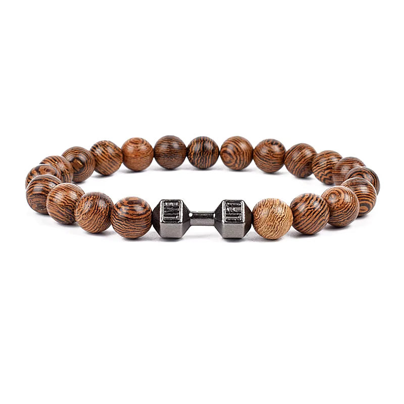 Wooden Bead Bracelet Men's Natural Turquoise Owl Accent Adjustable