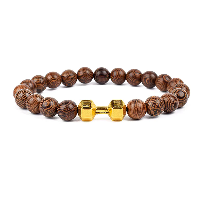 Wooden Bead Bracelet Men's Natural Turquoise Owl Accent Adjustable
