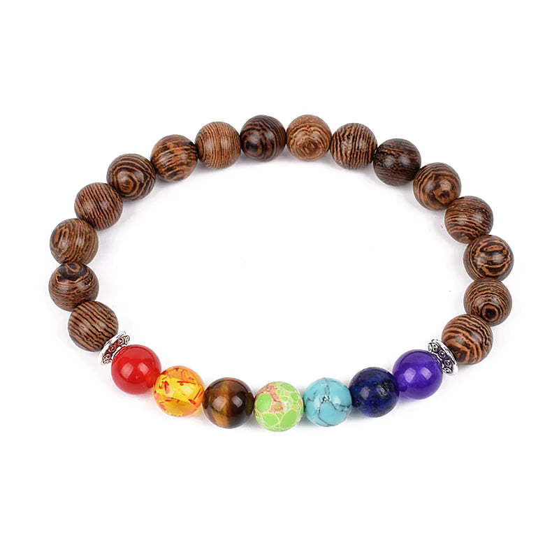 Wooden Bead Bracelet Men's Natural Turquoise Owl Accent Adjustable