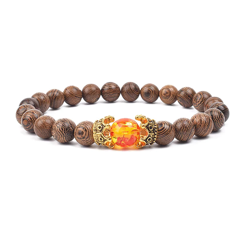 Wooden Bead Bracelet Men's Natural Turquoise Owl Accent Adjustable