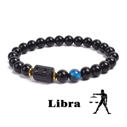 Zodiac Bracelet 12 Signs Women Obsidian Black Onyx Lava 8mm Elastic