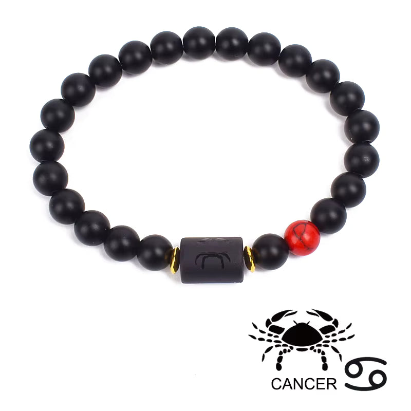Zodiac Bracelet 12 Signs Women Obsidian Black Onyx Lava 8mm Elastic