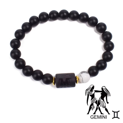 Zodiac Bracelet 12 Signs Women Obsidian Black Onyx Lava 8mm Elastic