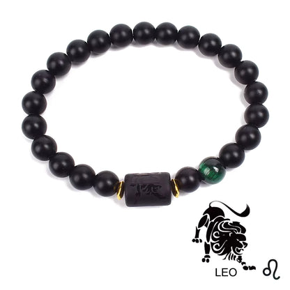 Zodiac Bracelet 12 Signs Women Obsidian Black Onyx Lava 8mm Elastic