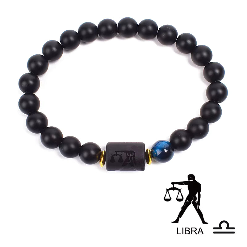 Zodiac Bracelet 12 Signs Women Obsidian Black Onyx Lava 8mm Elastic