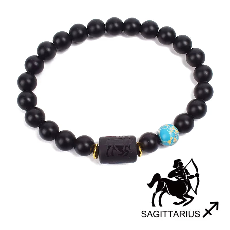 Zodiac Bracelet 12 Signs Women Obsidian Black Onyx Lava 8mm Elastic
